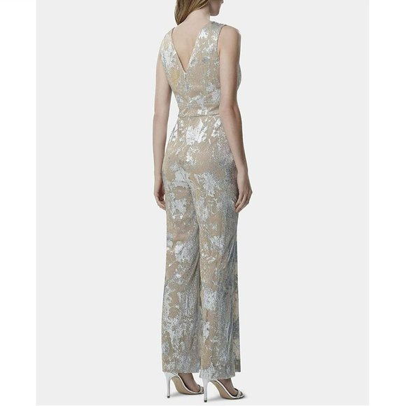 Tahari ASL Metallic Jumpsuit Champange Silver 12 - Picture 2 of 2